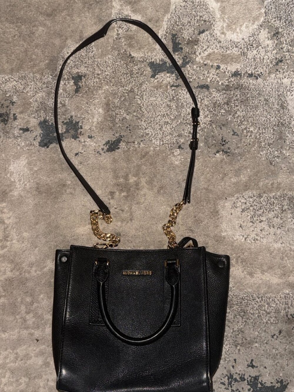Michael Kors Black Pebbled Satchel Gold Chain Crossbody Strap